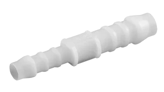 Redukcja PCW o średnicy 8-6 mm, w kolorze białym, wykonana z tworzywa sztucznego. Produkt leżący, widoczny z boku, z wyraźnymi ząbkami na końcach dla lepszego montażu. Proste tło, ukazujące detale materiału i konstrukcję.