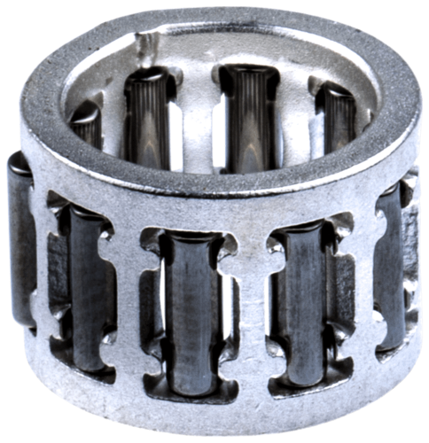 Łożysko igiełkowe pilarki Husqvarna 540XP w kolorze metalicznym, widoczne z boku, ułożone poziomo. Produkt ma cylindryczny kształt z otwartą konstrukcją, wyraźnie widocznymi igłami. Solidne wykonanie, idealne do zastosowań w pilarkach.