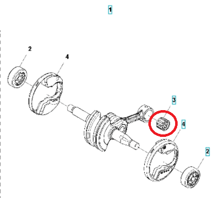 Łożysko igiełkowe do pilarki Husqvarna 540XP, 540XP II na wsporniku, widok z góry na białym tle, z detalami konstrukcyjnymi, elementami mocującymi i logo Husqvarna na obudowie.