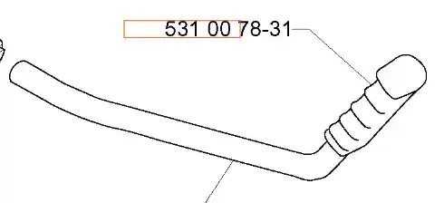 Uchwyt wykaszarki 132 R Husqvarna to metalowy, giętki element z ergonomiczną rękojeścią. Z widocznym numerem części „531 00 78-31”, produkt ma prosty kształt i jest przedstawiony z boku. Idealny do użytku w ogrodnictwie.