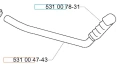 Uchwyt wykaszarki 132 R Husqvarna, metalowy, o prostej formie z zakrzywieniem, posiada gumowy uchwyt w górnej części. Widoczny jest numer katalogowy 531 00 78-31. Produkt leży na jednolitym tle, ukazując detale konstrukcyjne.