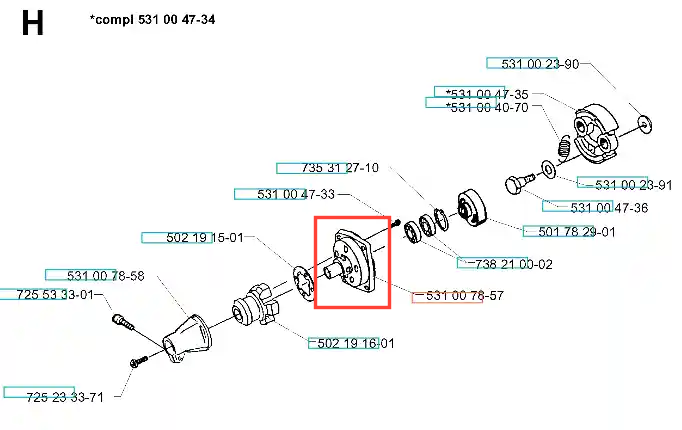 Obudowa łożyska wykaszarki 132 R Husqvarna, metalowa, w kształcie prostokąta. Widok frontalny, pokazujący otwory mocujące. Na białym tle, szczegóły techniczne czytelne. Bez widocznych napisów lub logotypów.