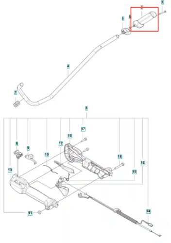 Metalowy uchwyt dźwigni przepustnicy do wykaszarki Husqvarna 122 R, cylindryczny z mocowaniami i otworami, na białym tle podkreślającym detale.