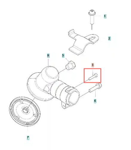 Metaliczna śruba mocująca wykaszarki 122 RJ Husqvarna, cylindryczna z gwintem, widoczna na białym tle w zbliżeniu, używana do montażu z innymi częściami.