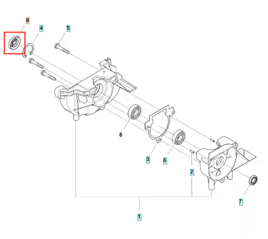 Uszczelka radialna wykaszarki 122 R Husqvarna, okrągła, gładka, srebrna, z widocznym mocowaniem, umieszczona na schemacie części.