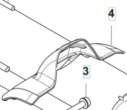 Osłona sprzęgła wykaszarki 122 R Husqvarna w kształcie falistym, wykonana z trwałego materiału. Produkt leży na podłożu, ukazując detale linii. Widoczne oznaczenia ukazują numerację elementów, co ułatwia identyfikację. Na tle prostym.