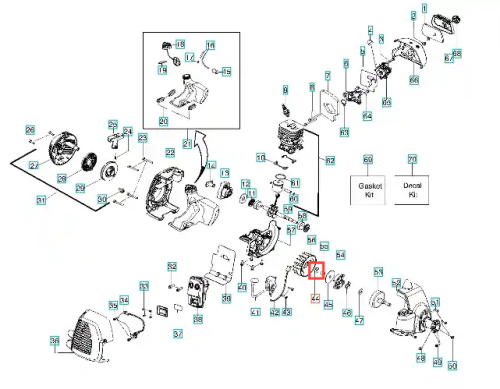 Podkładka wykaszarki 124 C Husqvarna na diagramie z numerami części, czarna z metalowymi elementami, w rozłożonym układzie ułatwiającym montaż i identyfikację.