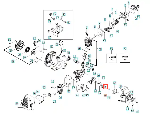 Łożysko wykaszarki 124 R Husqvarna w kolorze czarnym, o okrągłym kształcie z gładką powierzchnią. Widoczne numery identyfikacyjne i szczegóły mocowania. Ujęcie frontalne, produkt leżący na tle białym, prezentujący detale konstrukcyjne.