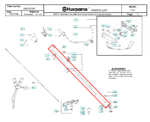 Obudowa wałka wykaszarki Husqvarna 124 R w kolorze czarnym, wykonana z solidnego tworzywa. Produkt przedstawiony na białym tle, z widocznymi detalami mocowania. Umieszczony w pozycji poziomej, o prostokątnym kształcie, z wyraźnym logo Husqvarna.
