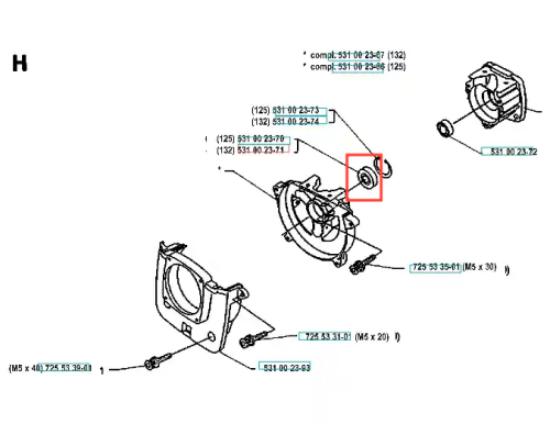 Pierścień uszczelniający do wykaszarki Husqvarna 125 RB, okrągły, metalowy, z wyraźnym profilem. Ujęcie frontalne, w centrum obrazu. Widoczne detale w postaci rowków do uszczelnienia. Tło jasne, proste, co podkreśla produkt.
