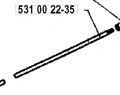 Wał napędowy wykaszarki Husqvarna 125 RB, prosty, metalowy element o długości około 50 cm. Na końcu znajduje się otwór montażowy. Widoczne oznaczenie 531 00 22-35. Produkt leży na białym tle, ukazując swoją podstawową formę.