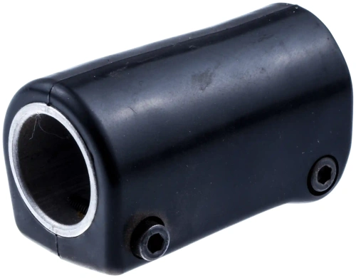 Wspornik wału wykaszarki 125 RB Husqvarna, czarny z metalowym wykończeniem. Leżący, widok boczny, z dwoma otworami montażowymi na jasnym tle podkreślającym detale.