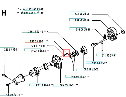Śruba wykaszarki 125 RD Husqvarna, metalowa, czarna, cylindryczna z gwintami, umieszczona centralnie na diagramie części obok innych detali mechanicznych.