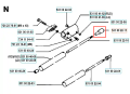 Adapter wału wykaszarki 125 RD Husqvarna w kolorze srebrnym, o cylindrycznym kształcie, z widocznymi gwintami na końcówkach. Ujęcie frontalne, produkt leży na białym tle, pokazujący szczegóły konstrukcyjne oraz oznaczenia numerów części.