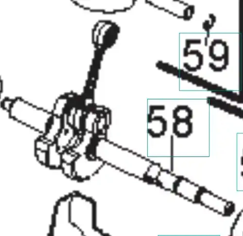 Zespół wału korbowego wykaszarki Husqvarna 128LX z boku, srebrny metal, oznaczenia 58 i 59, widoczny uchwyt i mocowanie, stabilna konstrukcja.