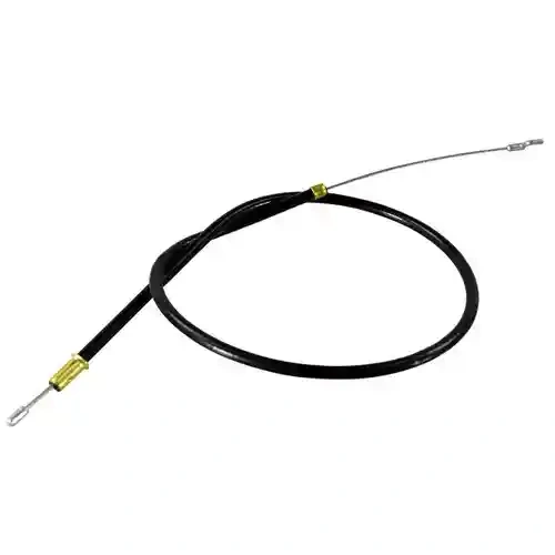 Zespół przepustnicy wykaszarki 128LX Husqvarna w kolorze czarnym. Widoczny kabel, metalowe końcówki, o długości około 1,5 metra. Produkt leży na jednolitym tle, ukazując szczegóły mocowania i teksturowaną osłonę kabla.