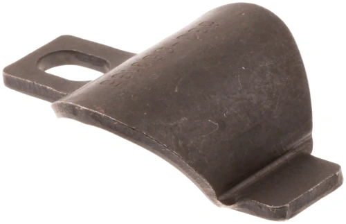Zacisk wykaszarki 128LX Husqvarna, w ciemnoszarym kolorze, metalowy, z zaokrąglonym kształtem. Widoczny otwór służący do mocowania. Produkt przedstawiony z boku, na jednolitym tle, ukazując detale konstrukcyjne.