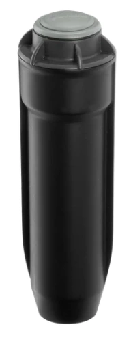 Zraszacz wynurzalny turbinowy T 100 Comfort, czarny, cylindryczny kształt. Widoczny górny element w kolorze szarym z przekręcaną pokrywą. Produkt w pozycji stojącej, na jednolitym tle. Wyposażony w mechanizm do nawadniania ogrodów.