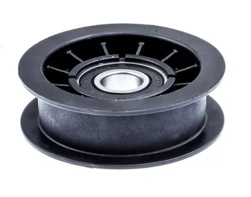 Koło pasowe do riderów R112C5/R112C Husqvarna w kolorze czarnym, z centralnym łożyskiem. Ujęcie z boku, ukazujące okrągły kształt i teksturowaną powierzchnię. Produkt leżący na jednolitym tle, bez dodatkowych akcesoriów czy napisów.