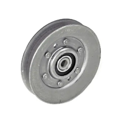Koło pasowe do traktorów TC138/TC138L Husqvarna, metaliczne, okrągłe, z centralnym otworem na łożysko i sześcioma gniazdami na śruby, z widocznymi detalami. Ujęcie frontalne, prezentujące produkt na jednolitym tle.