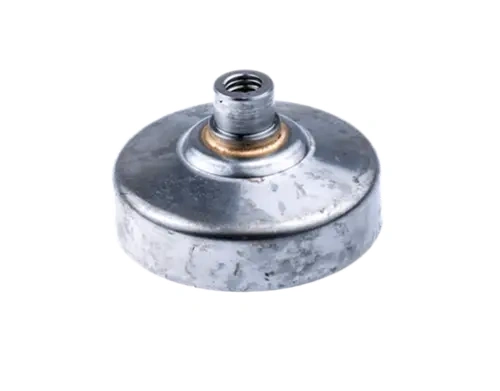 Bęben sprzęgła wykaszarki Husqvarna 240R/245R/245RX w metalicznym srebrnym kolorze, okrągły, z gwintowanym otworem montażowym na środku. Produkt leży na płaskiej powierzchni, widoczny z góry, z wyraźnymi detalami powierzchni.