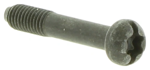 Śruba wykaszarki Husqvarna 265 RX, ciemnoszara, pełny gwint, półokrągła główka z sześciokątnym otworem, widok boczny, bez tła, do narzędzi ogrodniczych.