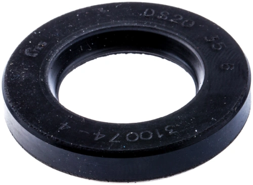 Uszczelka wykaszarki 253RJ Husqvarna w kolorze czarnym, okrągła, z wyraźnym otworem w centrum. Widoczne oznaczenia na powierzchni oraz faktura gładka. Produkt leży poziomo na białym tle, ukazując kontur i szczegóły konstrukcyjne.