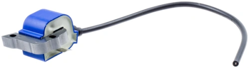 Moduł elektroniczny wykaszarki 252 RX Husqvarna w kolorze niebieskim z metalowym mocowaniem i przewodem, widoczny z boku. Prostokątny kształt, gładka faktura, z wyraźnym napisem na obudowie. Produkt leży na jednolitym tle.