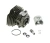 Cylinder wykaszarki Husqvarna 122R/122C w kolorze metalicznym, z wyraźnie widocznymi gniazdami montażowymi. Zestaw zawiera cylindr z głowicą, pierścieniem oraz uszczelką. Elementy ułożone na białym tle, umożliwiając łatwą analizę detali.