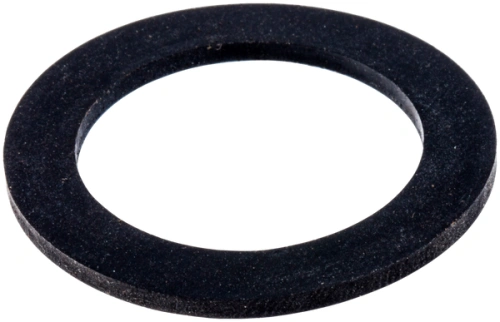 Uszczelka wykaszarki 252 RX Husqvarna w kształcie pierścienia, wykonana z czarnego materiału. Widok z przodu, leżąca płasko na tle. Gładka faktura, bez widocznych napisów lub logo. Ważny element do uszczelniania w urządzeniach ogrodniczych.