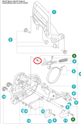Metalowy sworzeń dźwigni hamulca do pilarek Husqvarna 545, 550XP, 560XP, cylindryczny z gwintami, widoczny na białym tle, ukazujący detale i elementy mocujące.