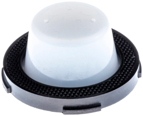 Zawór dmuchawy 125 BT Husqvarna, okrągły element z białym, półprzezroczystym wkładem i czarną, teksturowaną obudową. Widok z góry, demonstrujący kształt i detale mocowania. Produkt nowych, nieużywanych.