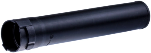 Czarna, gładka rura dmuchawy 125 BT Husqvarna z cylindrycznym kształtem i mocowaniem z wypustem. Zdjęcie z boku, na jednolitym tle. Brak elementów montażowych. Do urządzeń Husqvarna.