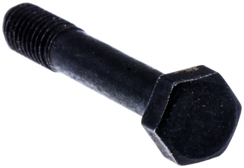 Śruba dmuchawy 225 B Husqvarna, czarna, metalowa, sześciokątna głowica, gwintowana. Widok z boku, w zbliżeniu na detale. Przeznaczenie: montaż w urządzeniach ogrodniczych.