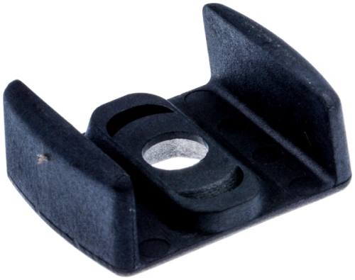 Element odległościowy dmuchawy 225 B Husqvarna w kolorze czarnym, wykonany z tworzywa sztucznego. Ujęcie z boku prezentuje jego prostokątny kształt i wycięcia, w tym centralne otwór montażowy. Produkt leży na jednolitym tle.