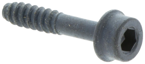 Śruba dmuchawy 225 B Husqvarna o cylindrycznym kształcie, czarnym kolorze z widocznymi gwintami i sześciokątnym łbem. Produkt leży na białym tle, ukazując detale głowicy oraz gwintów. Przeznaczony do zastosowania w urządzeniach ogrodniczych.