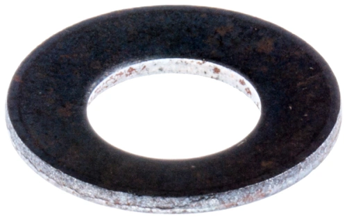 Podkładka dmuchawy 225 B Husqvarna, okrągła, metalowa, z centralnym otworem. Powierzchnia ma strukturalne uszkodzenia. Widoczna szara krawędź i ciemnozłoty środek. Produkt leżący na jednolitym tle, co podkreśla jego detale oraz kształt.