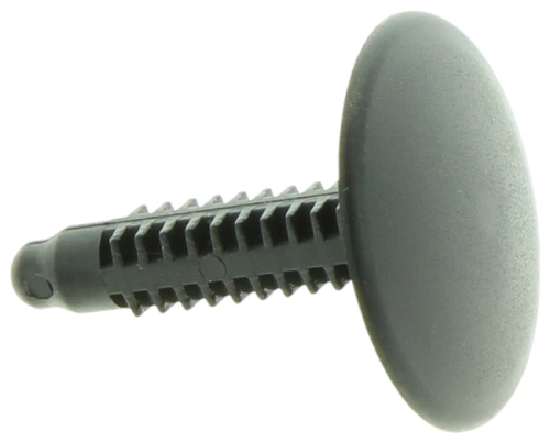 Zacisk dmuchawy Husqvarna 130BT w kolorze czarnym, z okrągłą główką i ząbkowaną częścią mocującą. Produkt widoczny w zbliżeniu, ukazujący detale konstrukcji, stojący w pozycji pionowej. Przeznaczony do użytku z urządzeniami ogrodowymi.