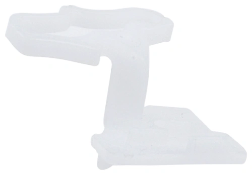 Przezroczysty hamulec dmuchawy 150BT Husqvarna, o ergonomicznym kształcie i prostym designie, widoczny w zbliżeniu. Element stojący, z wyraźnymi wypustkami i mocowaniami, na białym tle, co podkreśla jego szczegóły konstrukcyjne.