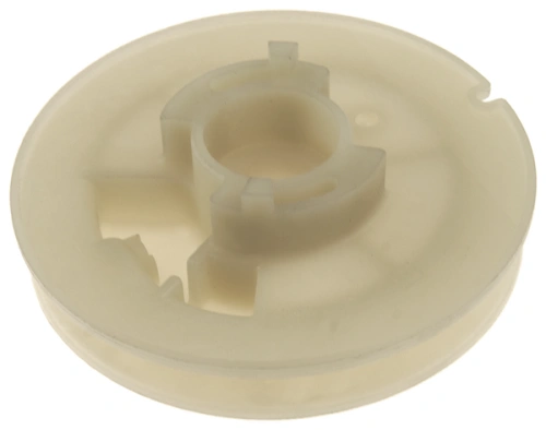 Rolka dmuchawy 170BT Husqvarna w kolorze przezroczystym, z okrągłym kształtem i centralnym otworem. Widoczna struktura z wgłębieniami, montowana z boku. Zbliżenie na detal, bez dodatkowych napisów lub logotypów.