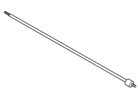 Zespół wału napędowego wykaszarki 225 R Husqvarna, długi, metalowy wał o prostokątnym przekroju, z gwintowanym końcem na jednym końcu, umieszczony na białym tle. Wyraźne detale konstrukcyjne, bez widocznych oznaczeń.