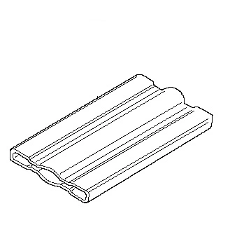 Prostokątna osłona prowadnicy wykaszarki 241 RJ Husqvarna z trwałego plastiku, matowa, z dwoma wgłębieniami i rzędowymi wyżłobieniami ułatwiającymi mocowanie, widoczna z góry na białym tle.