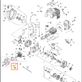 Śruba wykaszarki 443RB Husqvarna, metalowa, o szarej powierzchni, w układzie poziomym. Widoczny fragment o kształcie cylindrycznym z gwintowaniem i główką, na białym tle. Oznaczona numerem katalogowym 98.