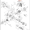 Metalowa śruba wykaszarki 443RB Husqvarna, srebrna, cylindryczna, widoczna w lewym górnym rogu schematu, pozioma, z czytelnym numerem katalogowym, na schemacie części zamiennych.
