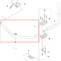 Uchwyt wykaszarki 233 R Husqvarna w kształcie łuku, wykonany z metalu, o długości około 30 cm. Produkt widoczny z boku, z wyraźnymi detalami mocowania oraz oznaczeniem średnicy 19 mm. Tło proste, zapewniające dobrą widoczność elementu.