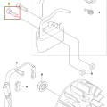 Śruba wykaszarki 233 RJ Husqvarna, metalowa, z gwintem, o okrągłym kształcie. Widoczna z boku na białym tle, z wyraźnym napisem marki. Element do montażu w narzędziu ogrodowym, nowy, w użyciu.
