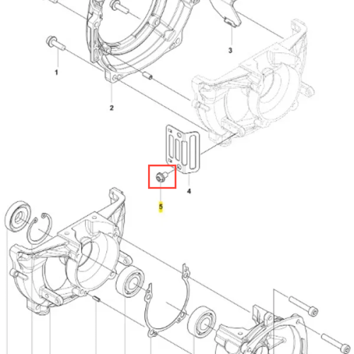 Śruba wykaszarki 236 RS Husqvarna, metalowa, o ciemnoszarym kolorze. Ujęcie w zbliżeniu na detale gwintu oraz główki. Widoczny jest kształt sześcio-ściętny. Produkt umieszczony na białym tle.