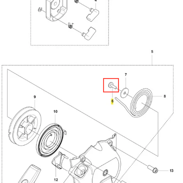 Śruba wykaszarki Husqvarna 236 RS, metaliczna, srebrna, okrągła głowica z gwintem i detalem mocowania na jasnym tle. Umożliwia precyzyjne mocowanie części sprzętu ogrodowego.