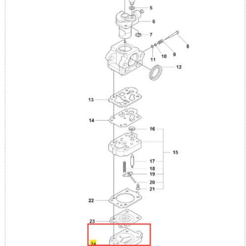 Nadwozie wykaszarki 236 RS Husqvarna, przedstawione z boku, z widocznymi szczegółami mocowania i otworami na elementy. Produkt w kolorze czarnym z metalicznymi akcentami, z precyzyjnie zaznaczonymi oznaczeniami. Tło proste, białe.