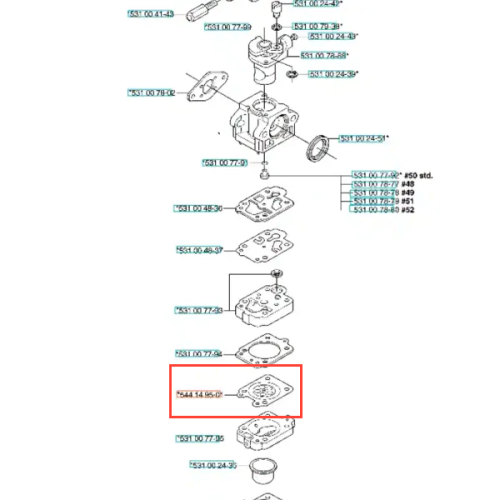 Membrana wykaszarki 143 R Husqvarna w kształcie prostokątnym, z wyraźnymi otworami do mocowania. Kolor szary, zewnętrzna powierzchnia gładka. Produkt prezentowany na białym tle, widoczny z boku w zbliżeniu. Przeznaczony do wymiany w wykaszarkach.
